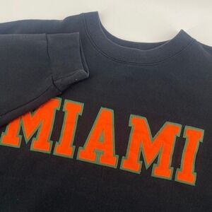 VTG Champion Sweatshirt Mens L Black Miami Spellout Applique Pullover Crewneck